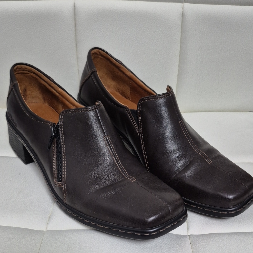 Josef Seibel Classic Ladies Dark Brown Leather Slip-On Loafers with Side Zipper